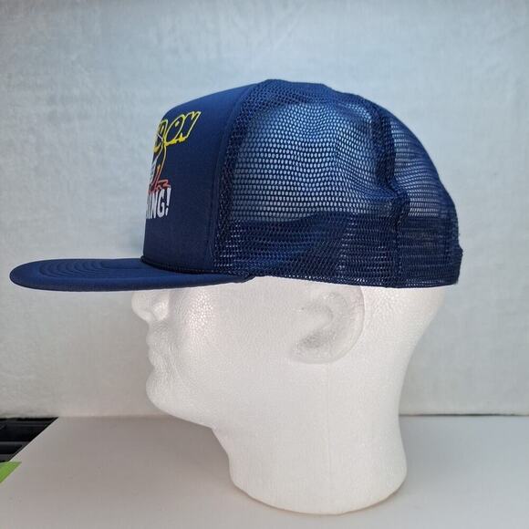 Hooked On Fishing Vintage Trucker Hat - Snapback Mesh - Funny - Navy Blue - Picture 3 of 8